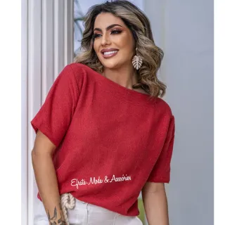 Tricô Manga Curta Blusa C/Elastano - Roxa