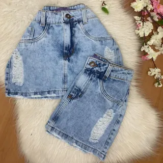 Saia Lisa Preta Jeans Cintura Alta com Cinto - SAIA ZAN CLARA