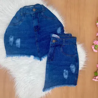 Cos alto saia jeans rasgadinha cintura alta - Ziper Clara