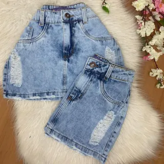 Cos alto saia jeans rasgadinha cintura alta - Ziper Clara