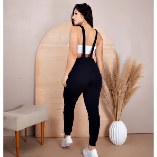 Macaquinho Feminino Jardineira Longa com Bolso Suspensório - Cinza