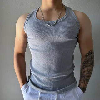 Camisa Regata Justa Masculina Estilo Americano Canelada - Nude