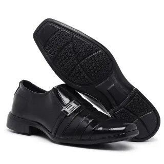 Conjunto Elegante de Sapato Social Masculino em Verniz com Relógio, Carteira e Cinto - VERNIZ