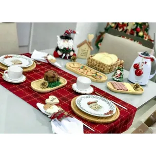 Oferta: Caminho de Mesa Natalino Tricoline 100% Algodão 140cm X 40cm - Vermelho