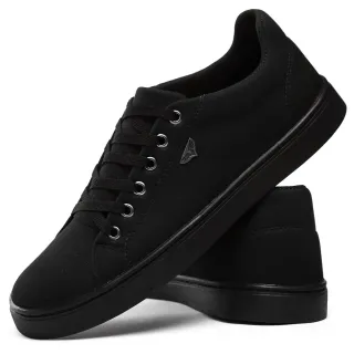 Sapatênis Confortável Miletto Masculino Casual - Preto e Branco - PRETO/PRETO