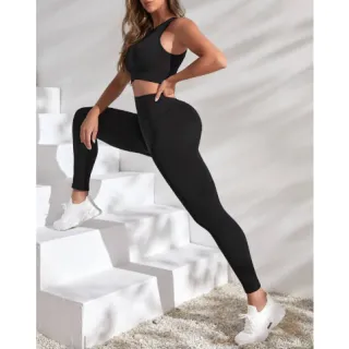 Cores Lisas Conjunto Fitness Feminino Calça e Top Double Zero Transparência - Azul Marinho