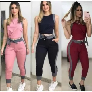 Blusa e calça canelada conjunto feminino - Roxo