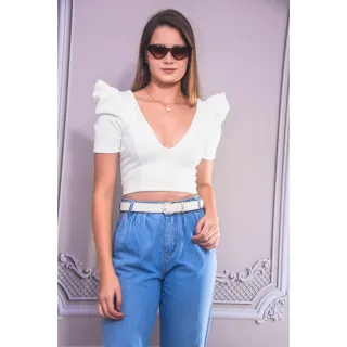 Mangas Bufantes Cropped Decote Profundo - Amarelo