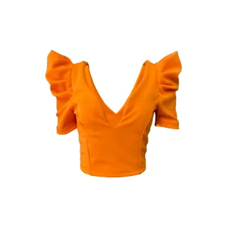 Mangas Bufantes Cropped Decote Profundo - Amarelo