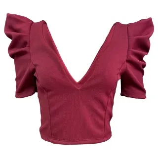 Mangas Bufantes Cropped Decote Profundo - Amarelo