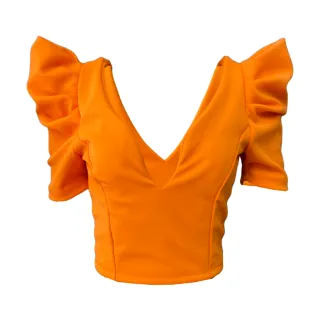 Mangas Bufantes Cropped Decote Profundo - Amarelo