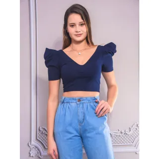 Mangas Bufantes Cropped Decote Profundo - Amarelo