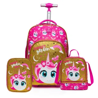 Mochila de Rodinha Infantil Kit Escolar - Tubarão Unicórnio - Unicórnio Roxo