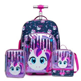 Mochila de Rodinha Infantil Kit Escolar - Tubarão Unicórnio - Unicórnio Roxo