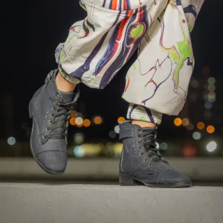 Coturno Confortável Feminino - Bota Militar Estilo Médio Cano - jeans