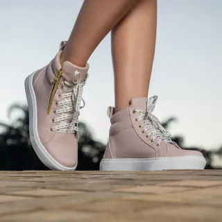 Tênis Rosa Cano Longo Botinha de Crossfit Feminino Sneaker