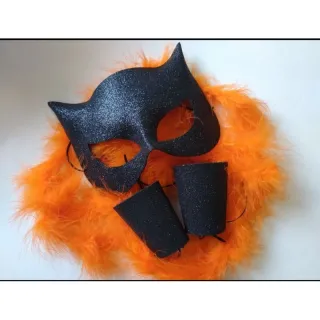 Kit Fantasia Mulher Gato: Máscara e Bracelete - 2 peças - Único