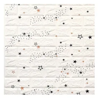 Aplique de Parede em Espuma Tijolo Auto Adesivo 3D - Placa Papel 70x77 cm - NF01  BRANCO C/ ESTRELAS
