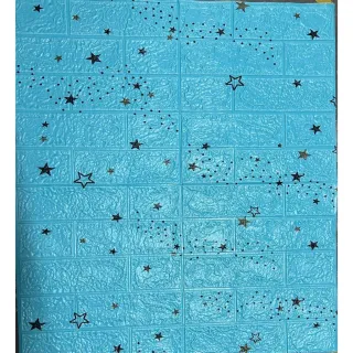 Aplique de Parede em Espuma Tijolo Auto Adesivo 3D - Placa Papel 70x77 cm - NF01  BRANCO C/ ESTRELAS