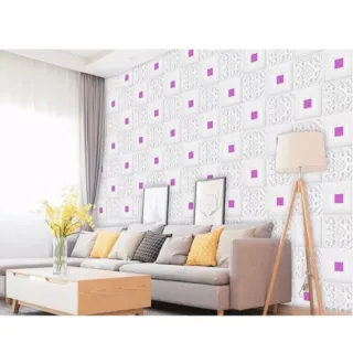 Aplique de Parede em Espuma Tijolo Auto Adesivo 3D - Placa Papel 70x77 cm - NF01  BRANCO C/ ESTRELAS