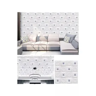 Aplique de Parede em Espuma Tijolo Auto Adesivo 3D - Placa Papel 70x77 cm - NF01  BRANCO C/ ESTRELAS