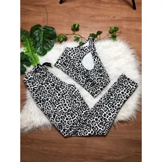 Top com bojo + Conjunto calça legging com cordinha - Uva alcinha