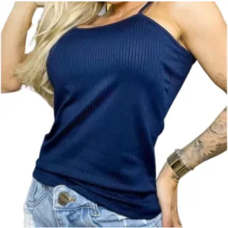 Blusa Feminina Alcinha Kit 3 Unidades - Basica com Bojo Canelada - 1-UNIDADE-  Branco