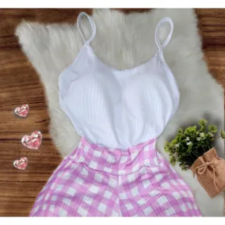 Blusa Feminina Alcinha Kit 3 Unidades - Basica com Bojo Canelada - 1-UNIDADE-  Branco