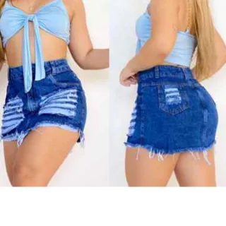 Cós Alto Saia Jeans Detonado Forrada Blogueira Chefão