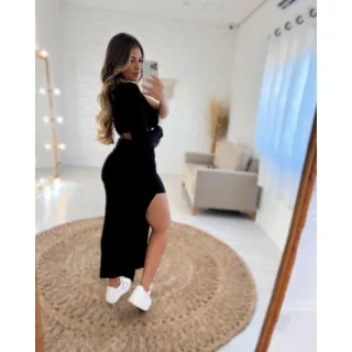 Vestido Grecia Manga Unica Mula Manca Longo Feminino - Preto