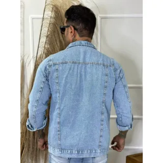 Estilo Rasgada: Jaqueta Masculina Destroyer Azul Jeans - Verde Militar