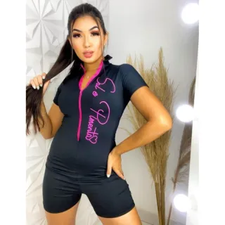 Lançamento: Macaquinho Virginia Gringo Fitness - Tendência Balada - Preto listrado.