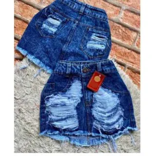 Cós Alto Saia Jeans Detonado Forrada Blogueira Chefão