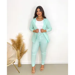 Moda Elegante Feminina: Conjunto Calça e Blazer Social - Verde menta (238)