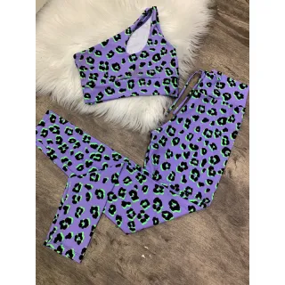 Calça Legging e Top de Um Ombro - Conjunto Fitness - Zebra