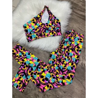 Calça Legging e Top de Um Ombro - Conjunto Fitness - Zebra