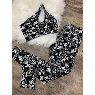 Calça Legging e Top de Um Ombro - Conjunto Fitness - Zebra