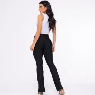 Calça Suplex Bailarina Fler Flare Zero Transparência Boca De Sino - Preto