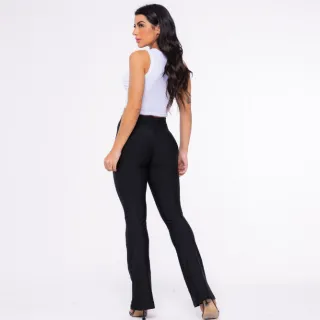 Calça Suplex Bailarina Fler Flare Zero Transparência Boca De Sino - Preto