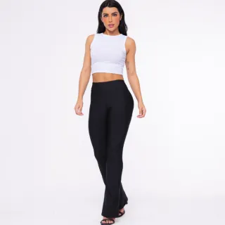 Calça Suplex Bailarina Fler Flare Zero Transparência Boca De Sino - Preto