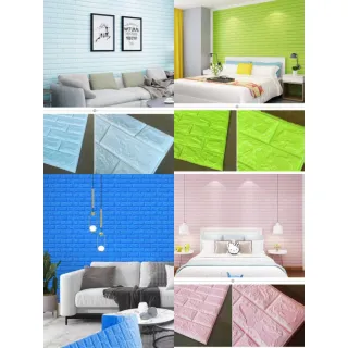 Aplique de Parede em Espuma Tijolo Auto Adesivo 3D - Placa Papel 70x77 cm - NF01  BRANCO C/ ESTRELAS