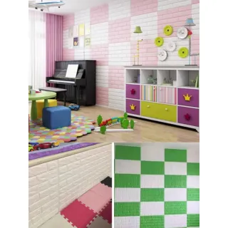 Aplique de Parede em Espuma Tijolo Auto Adesivo 3D - Placa Papel 70x77 cm - NF01  BRANCO C/ ESTRELAS