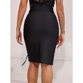 Saia Suplex com Fenda Ajustável Midi - Preto