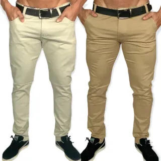 Calças Masculinas Slim Reto Basico Esporte Fino Social - Kit 2 Cores - jeans escuro e caramelo