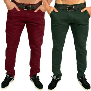 Calças Masculinas Slim Reto Basico Esporte Fino Social - Kit 2 Cores - jeans escuro e caramelo