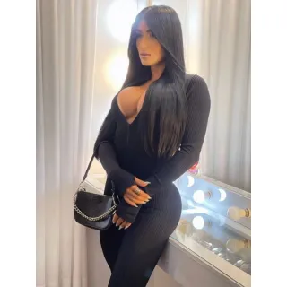 Macacão feminino estilo Barbie pink canelado 3D com zíper frontal - Ótima qualidade - Vermelho