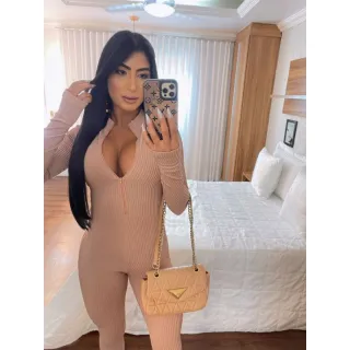 Macacão feminino estilo Barbie pink canelado 3D com zíper frontal - Ótima qualidade - Vermelho