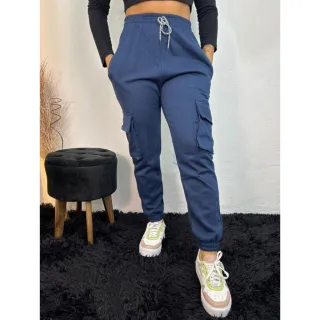 Calça Flanelada Feminina Jogger Cargo Cintura Alta Grossa com Bolso Lateral - Pink