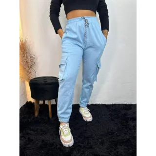 Calça Flanelada Feminina Jogger Cargo Cintura Alta Grossa com Bolso Lateral - Pink