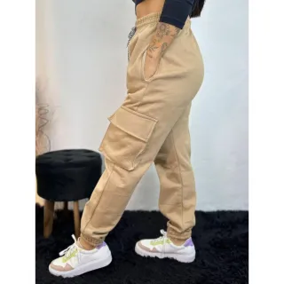 Calça Flanelada Feminina Jogger Cargo Cintura Alta Grossa com Bolso Lateral - Pink